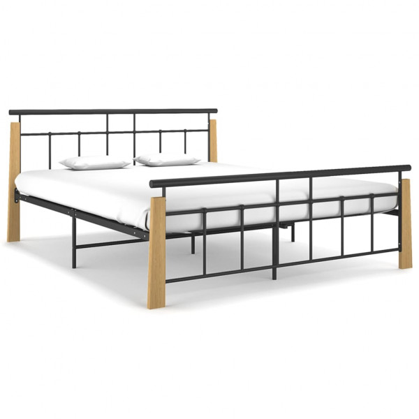Estrutura de cama metálica e madeira maciça de carvalho 160x200 cm D