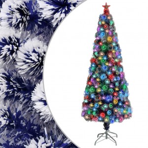 Árbol de Navidad con luces fibra óptica blanco y azul 210 cm D