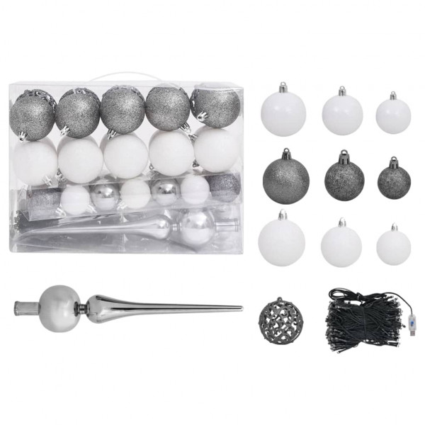 Set de bolas de Navidad 61 pzas con pico 150 LED blanco y gris D