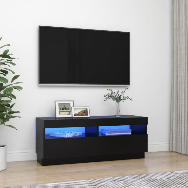 Mobiliário de televisão com luzes LED pretas 100x35x40 cm D