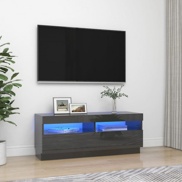 Mueble para TV con luces LED gris brillante 100x35x40 cm D