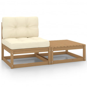 Set de muebles de jardín 2 pzas cojines madera pino marrón miel D