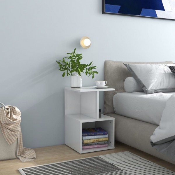 Mesa de noite madeira revestida branco brilho 35x35x55 cm D