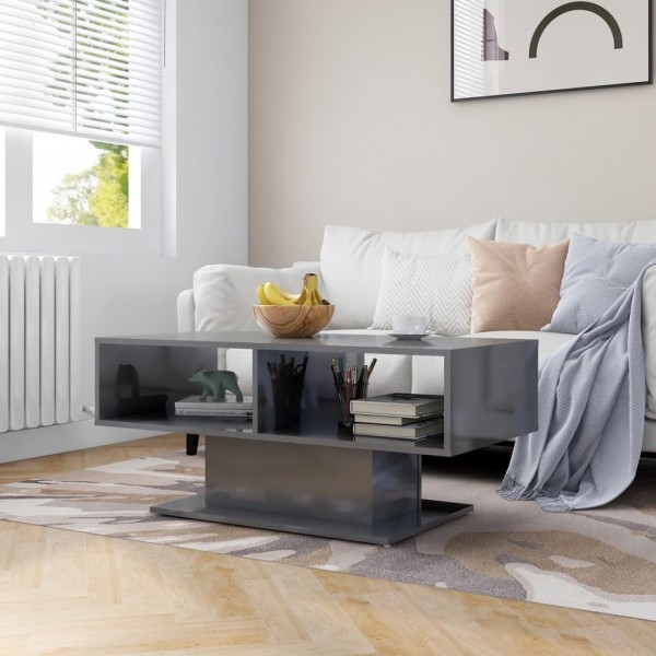 Mesa de centro madera contrachapada gris brillo 103.5x50x44.5cm Mesa de centro madera contrachapada gris brillo 103.5x50x44.5cm D