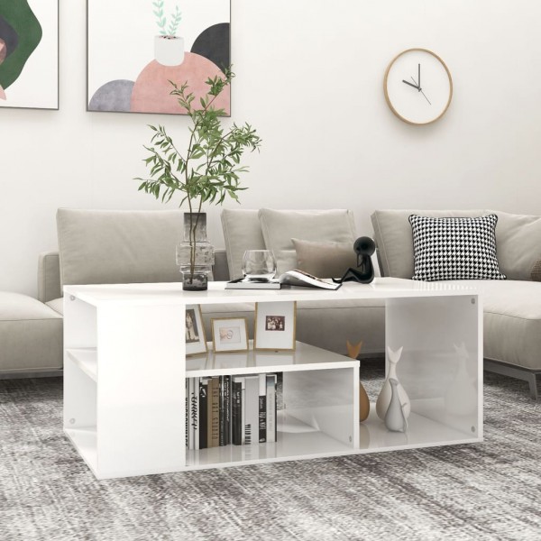 Mesa de centro madera contrachapada blanco brillo 100x50x40 cm D