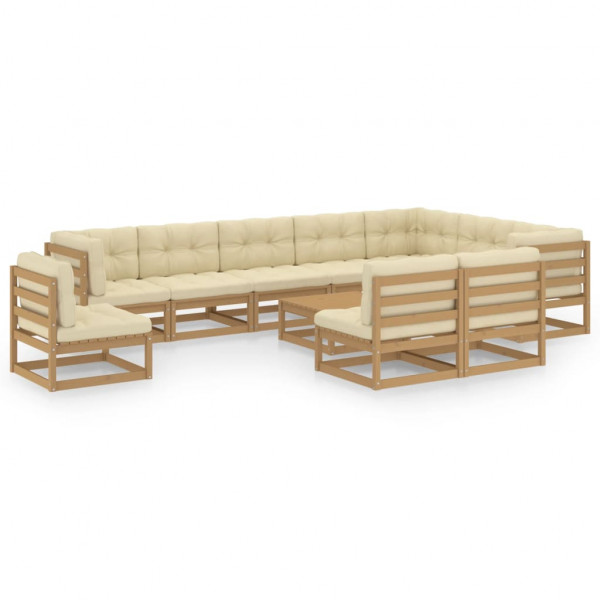 Conjunto de móveis de jardim 11 pzs almofadas madeira pinheiro marrom mel D