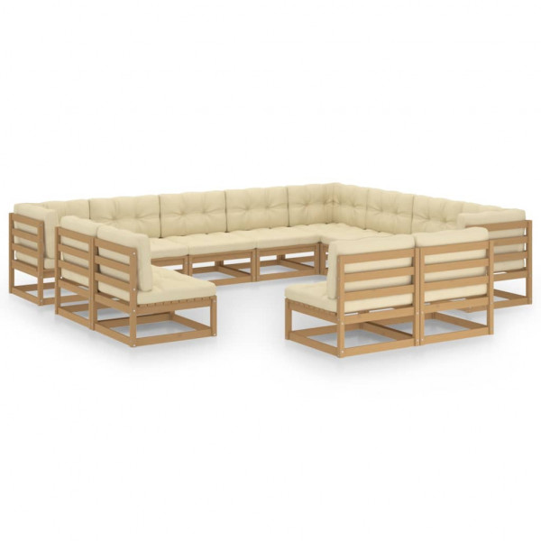Conjunto de móveis de jardim 12 pzs almofadas madeira pinheiro marrom mel D
