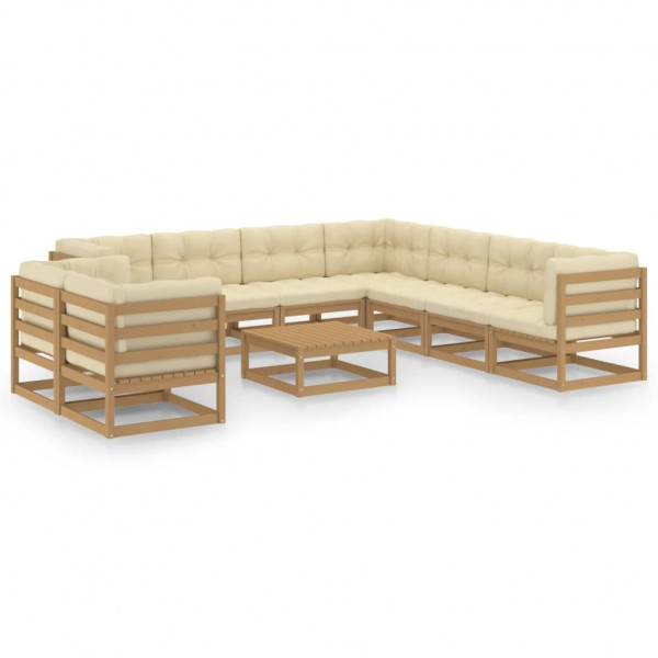 Set de móveis de jardim 10 pzs almofadas madeira pinheiro marrom mel D