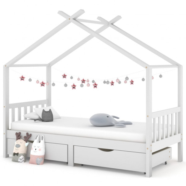 Estructura cama niños y cajones madera maciza blanca 90x200 cm D
