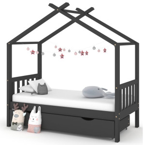 Estrutura de cama infantil e caixote madeira pinho cinza 80x160cm D