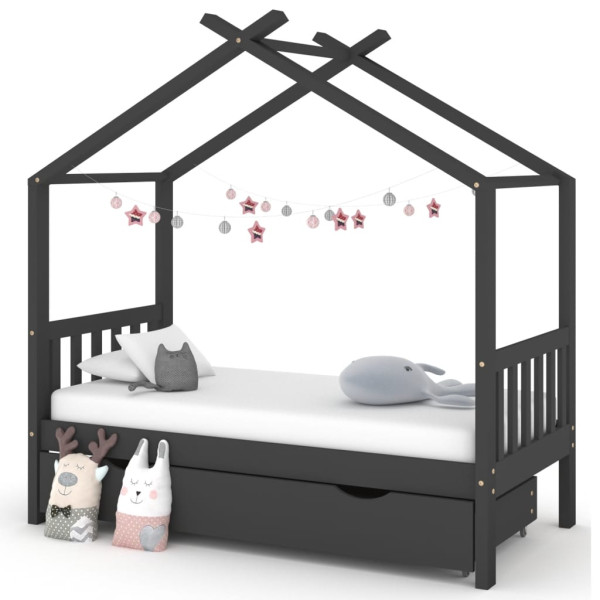 Estructura de cama infantil y cajón madera pino gris 80x160cm D
