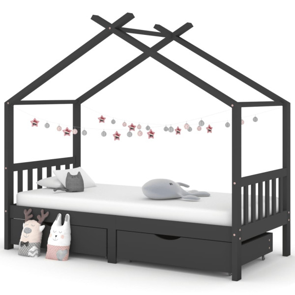 Estructura de cama infantil y cajones madera pino gris 90x200cm D