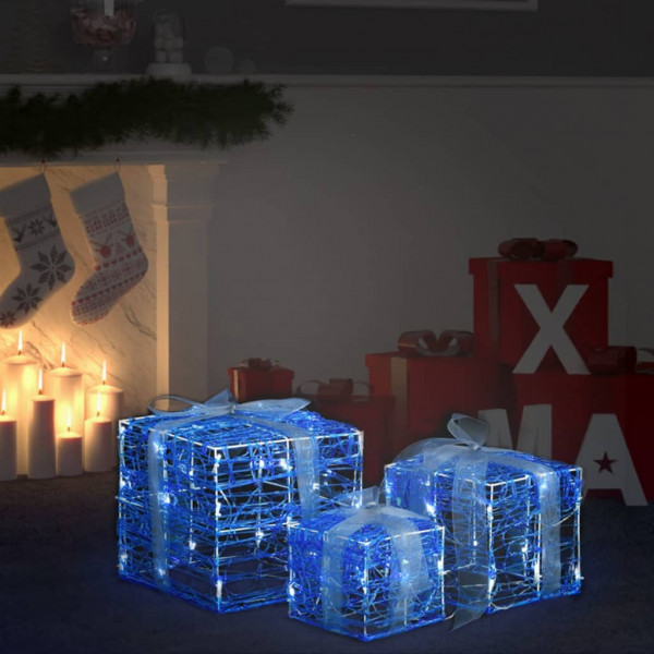 Caja decorativa de regalo Navidad acrílico 3 pzas blanco frío D