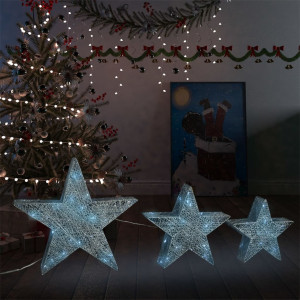 Estrelas decoração de Natal 3 peças LED rede prateada D