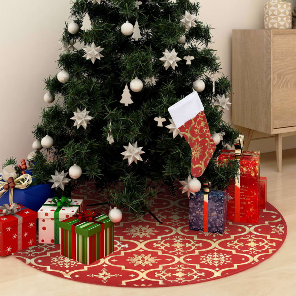 Falda del árbol de Navidad de lujo con calcetín tela roja 122cm D
