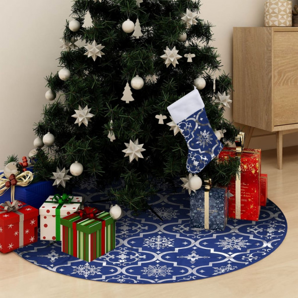 Saia de árvore de Natal luxuosa com meias de tecido azul 122cm D