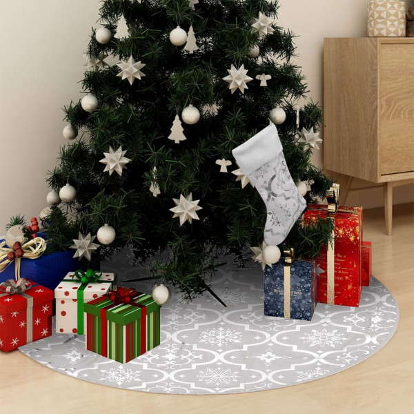 Saia de árvore de Natal luxuosa e meias de tecido branco 122cm D