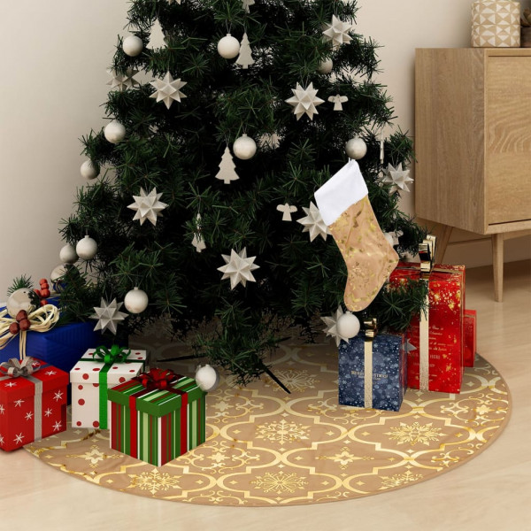 Saia de árvore de Natal luxuosa e meias de tecido amarelo 90cm D