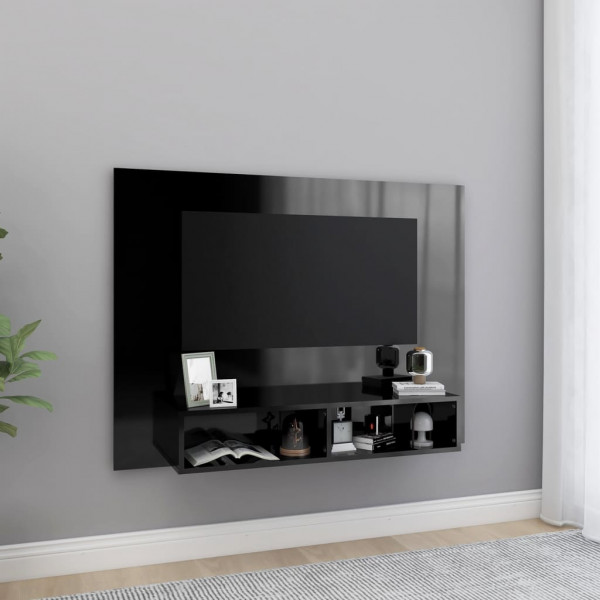 Mobiliário de TV de parede de contraplacado preto brilhante 120x23.5x90 cm D