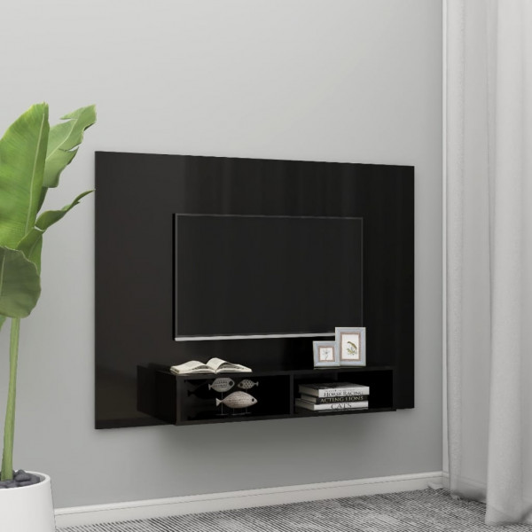 Móvel de TV de parede de contraplacado preto brilhante 135x23.5x90 cm D