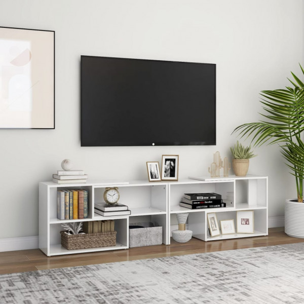 Mueble de TV de aglomerado blanco brillante 149x30x52 cm D