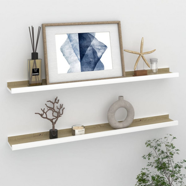 Estantes de pared 2 unidades blanco y roble Sonoma 80x9x3 cm Estantes de pared 2 unidades blanco y roble Sonoma 80x9x3 cm D