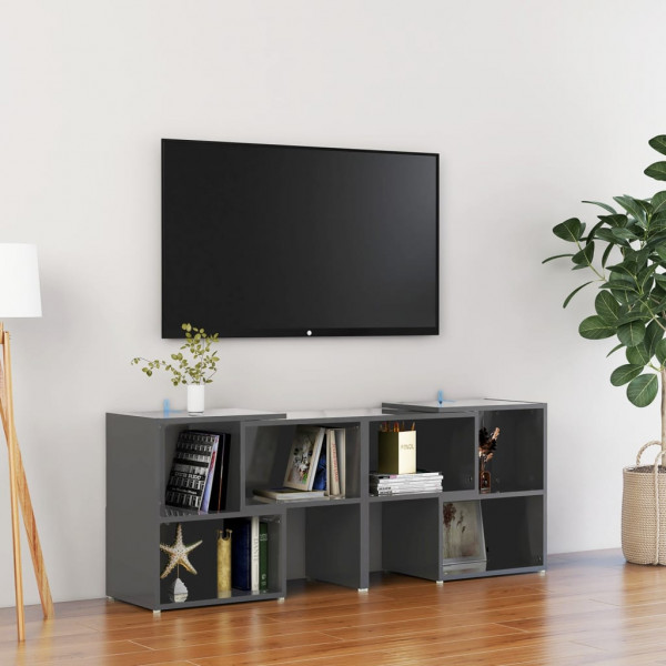 Mueble de TV madera contrachapada gris brillante 104x30x52 cm D