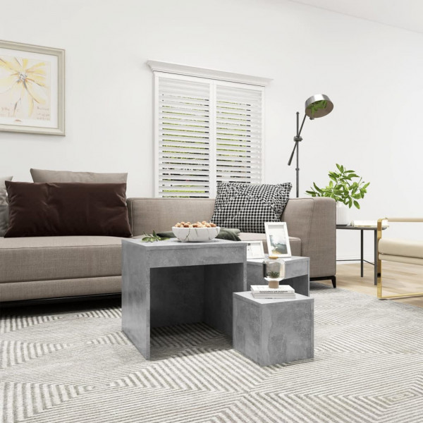 Mesas apilables 3 piezas madera contrachapada gris hormigón Mesas apilables 3 piezas madera contrachapada gris hormigón D