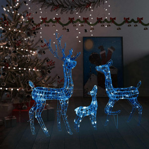 Familia de renos de Navidad acrílico 300 LEDs azules D
