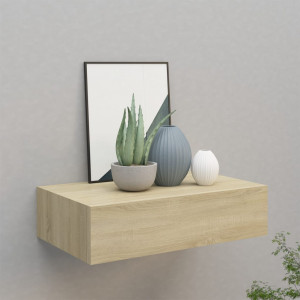 Estante con cajón de pared MDF roble 40x23.5x10 cm D