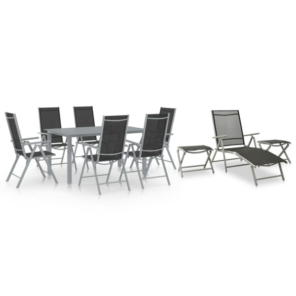 Juego de comedor de jardín 10 piezas negro y plateado D