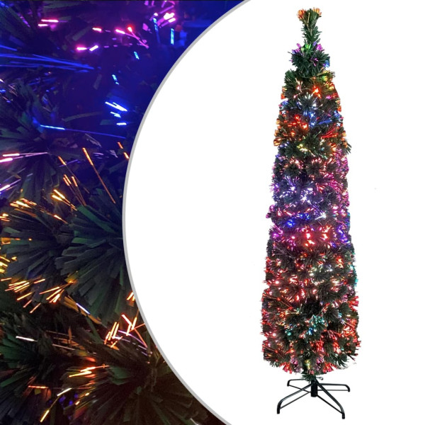 Árbol Navidad artificial estrecho soporte fibra óptica 150 cm D