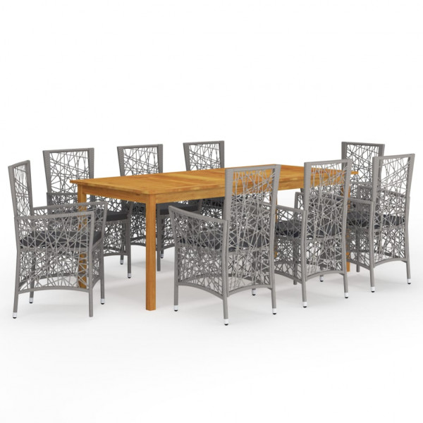 Juego de comedor de jardín 9 piezas gris Juego de comedor de jardín 9 piezas gris D