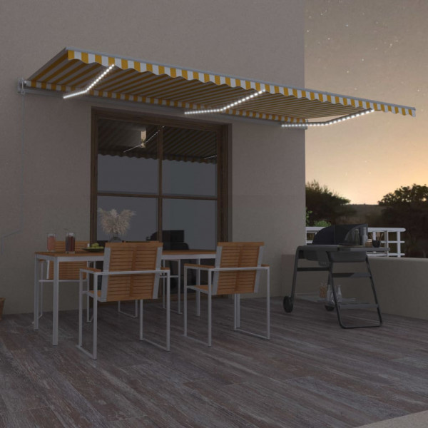 Toldo automático LED sensor de vento amarelo branco 600x350cm D