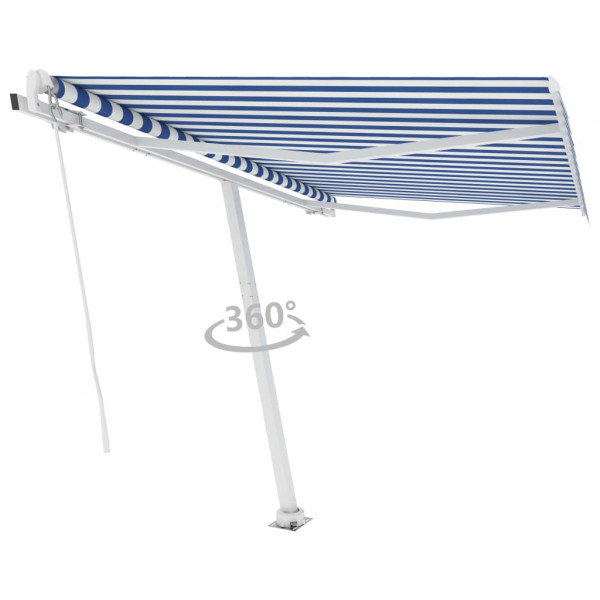 Toldo retrátil manual azul e branco 300x250 cm D