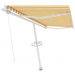 Toldo de pie retráctil manual amarillo y blanco 450x300 cm D