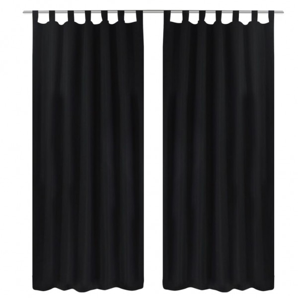 duas cortinas pretas micro-satinadas com trave. 140 x 245 cm D