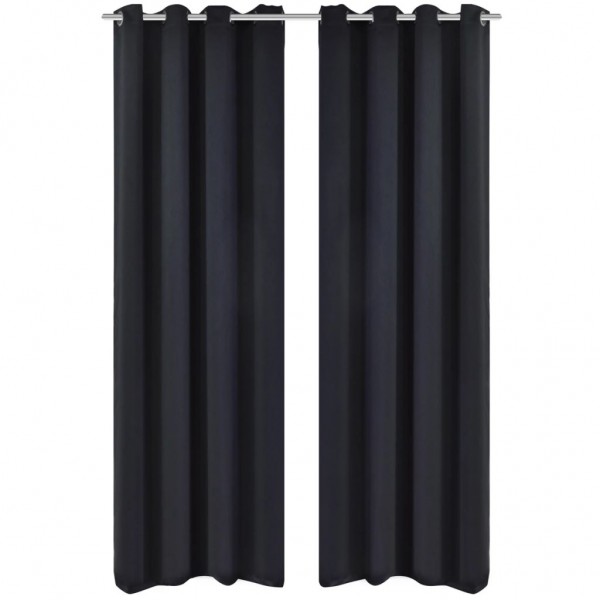 2 cortinas negras oscuras con anillas metálicas. blackout 135 x 245 cm D