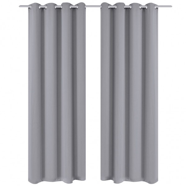 Cortinas opacas de 2 peças com ojalos de metal 135x175 cm cinza D