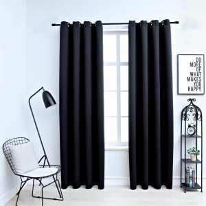 Cortinas opacas con anillas de metal 2 uds negro 140x225 cm D