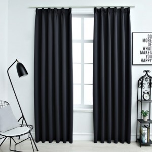 Cortinas opacas con ganchos 2 piezas negro 140x245 cm D