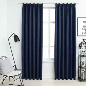 Cortinas opacas con ganchos 2 piezas azul 140x225 cm D