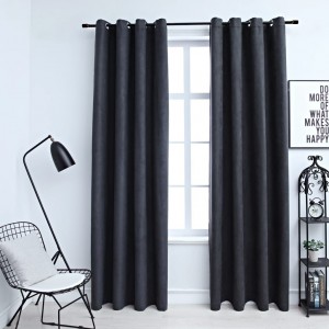 Cortinas opacas con aros de metal 2 piezas antracita 140x175 cm D