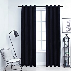 Cortinas opacas com anéis de veludo preto 140 x 245 cm D