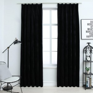 Cortinas opacas com ganchos 2pzas veludo preto 140x175 cm D