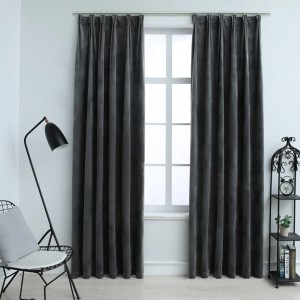 Cortinas opacas e ganchos 2 pz veludo anthracite 140x175cm D