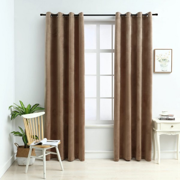 Cortinas opacas com dois anéis de veludo beige 140 x 175 cm D