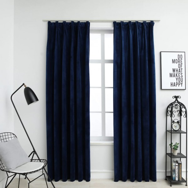 Cortinas opacas ganchos 2 pzas terciopelo azul oscuro 140x225cm D