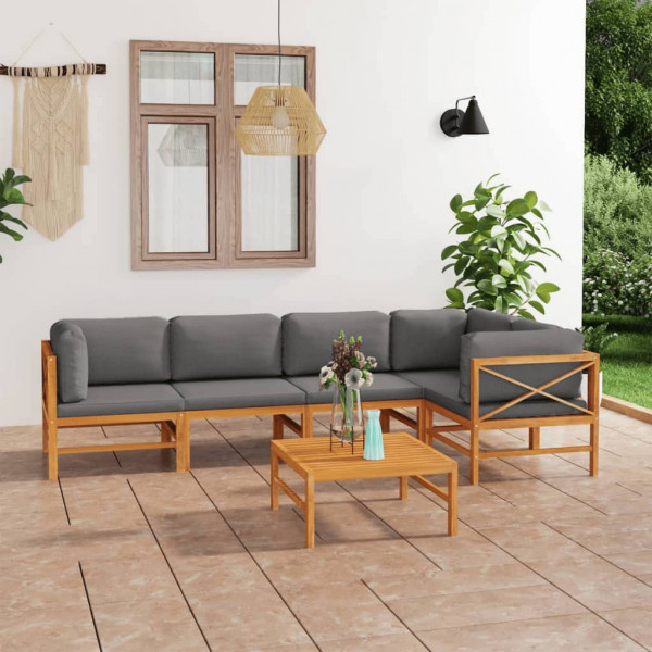 Set de muebles de jardín 6 pzas madera de teca y cojines gris D