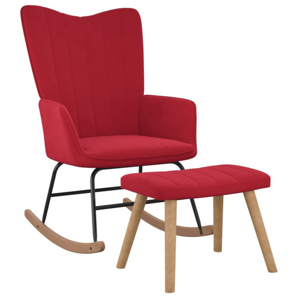 Silla mecedora con reposapiés terciopelo rojo tinto D